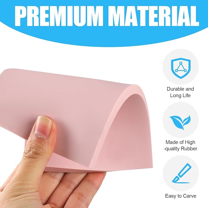 4pcs Pink 4x6 Rubber Block Stamp Carving Kit for Print Making, Soft Rubber Crafts, Easy to Carve, Versatile Stamp Cutting Kit for Linoleum Blocks, Eraser Carving Block, Scrapbooking Supplies