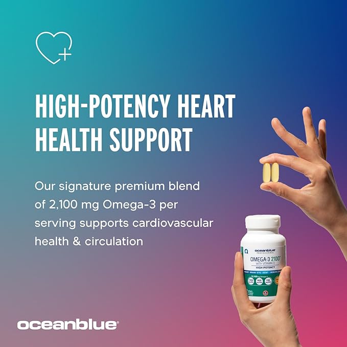 Oceanblue Professional Omega-3 2100 with Vitamin D3  60 ct  Triple Strength Burpless Fish Oil Supplement with High-Potency EPA, DHA, DPA and Vitamin D3  Wild-Caught  Vanilla Flavor (30 Servings)