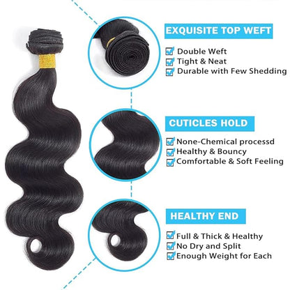 Cirvty 20 Inch Body Wave Bundle Human Hair 1 Bundles Body Wave Bundles 100 Unprocessed Brazilian Virgin Hair Bundles Double Weft Weave Bundles Human Hair Natural Black Color