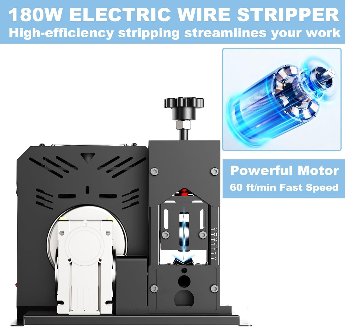 Electric Wire Stripper Machine, 0.06"-1.18" Automatic Wire Stripping Machine, Wire Stripping Tool for 1.5-25 mm Scrap Wire, Copper Wire Stripper Power Tool for Leftover Cable Recycling (Open Box)