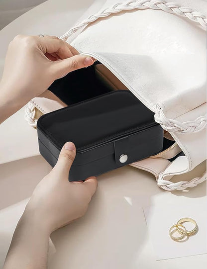 Travel Jewelry Box,Upgraded Travel Jewelry Case,Portable Jewelry Boxes for Women,PU Leather Jewelry Box,Travel Jewelry Organizer for Necklaces,Rings,Earrings,Bracelets,Black