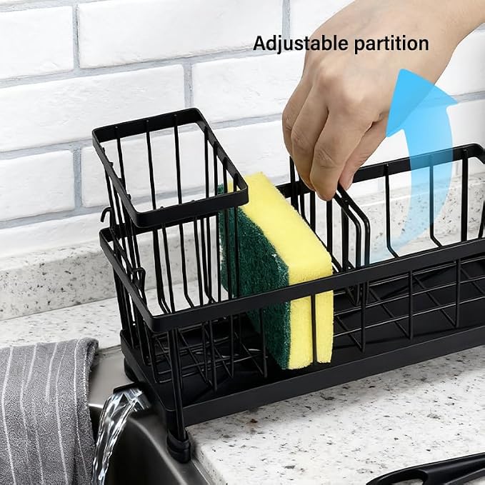 Kitchen Sponge Holder with Brush Holder Sink Caddy Organizer for Sink Kitchen Countertop Organizers and Storage Essentials Black