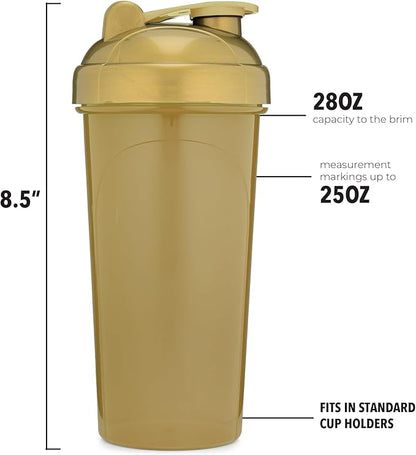 [2 Pack] 28-Ounce Shaker Bottle (Gold, Silver) | Protein Shaker Cup 2-Pack with Agitators | Protein Shaker Bottle Set is BPA Free and Dishwasher Safe