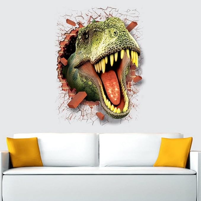 U-Shark 3D Self-adhesive Removable Break Through The Wall Vinyl Wall StickerMural Art Decals Decorator (3D Dinosaurs Opening Mouth(19.7" X 27.6"))