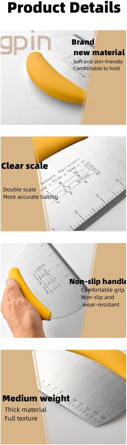 VAZZIC Stainless Steel Scraper with Graduated Dough Cutter, semi Circular Flour Cutting and Baking Tool, Thickened Dough Cutter