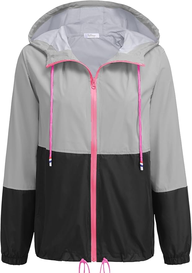 SoTeer Women's Waterproof Raincoat Outdoor Hooded Rain Jacket Windbreaker S-XXXL