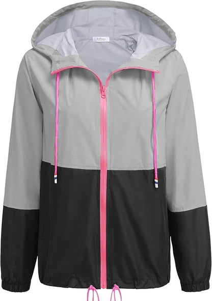 SoTeer Women's Waterproof Raincoat Outdoor Hooded Rain Jacket Windbreaker S-XXXL