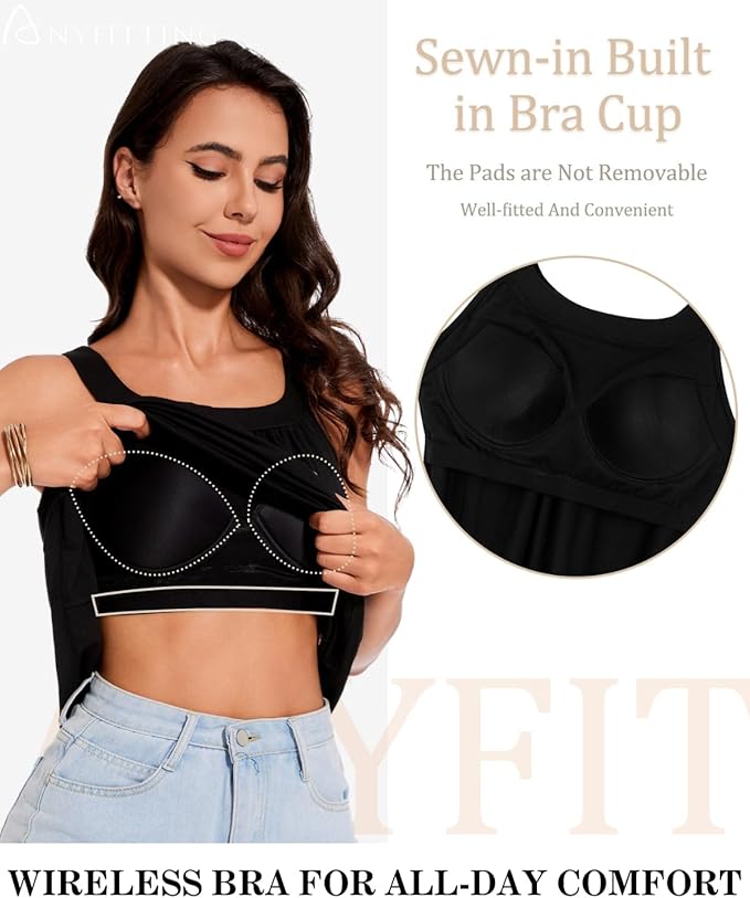 ANYFITTING Women's Built in Bra Tank Top 2025 Summer Trendy Tops Flowy Loose Fit Casual Halter Cami Camisole Outfits S-3XL