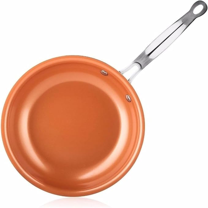 Toutrop Nonstick Copper Frying Pan, Chef Skillet with Ceramic Coating, Oven Dishwasher Safe, Induction Skillet for All Stoves, PFOA Free,Brass,12 inch