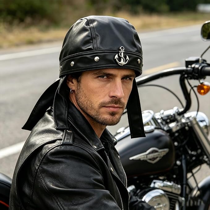 Biker Cap for Women Punk Motorcycle Skull Cap Adjustable Stylish Doo Rag Headwrap for Riding Outdoor Activities
