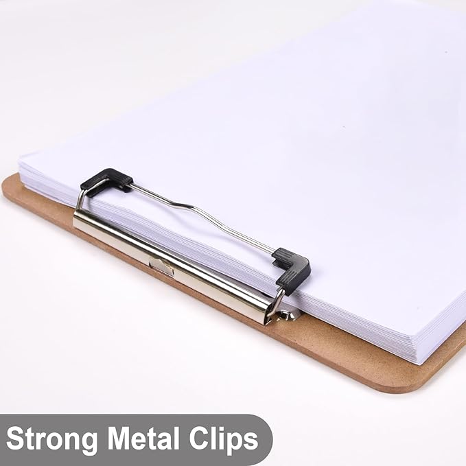 Wood Clipboards Set of 4, Letter Size Hardboard Clip Board 8.5x11 for Classroom, Students, Kid, A4 Standard Size 9" x 12.5" with Low Profile Clip, Office  School Supply