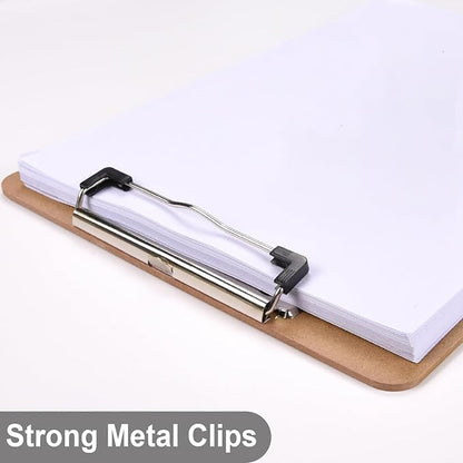 Wood Clipboards Set of 4, Letter Size Hardboard Clip Board 8.5x11 for Classroom, Students, Kid, A4 Standard Size 9" x 12.5" with Low Profile Clip, Office  School Supply