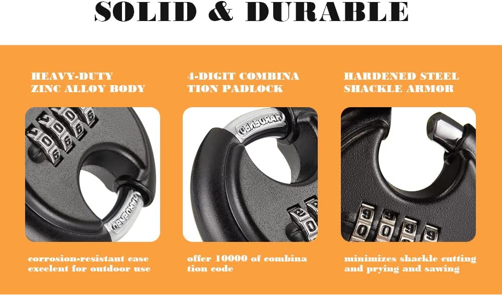 WULALACK 70mm Combo Lock?Disc Combination Lock with 4 Digit,Heavy Duty Storage Lock for Garage, Outdoor Fence, Shed, Storage Unit, Trailer, 1 Pack (Cosmetic Scratches)