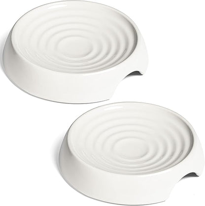 CatGuru Cat Bowls, Whisker Friendly Cat Food Bowl for Indoor Cats, Reliefs Whisker Fatigue, Wide Pet Bowl, Non Slip Pet Feeding Bowls, Shallow Kitten Dish (Set of 2, Ceramic, White)