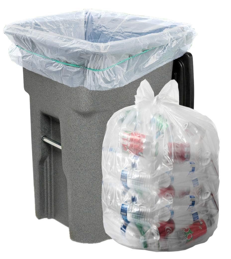 95-96 Gallon 1.5 MIL Clear Heavy Duty Curbside Receptacle Trash Bags - 61" x 68" - For Contractor, Construction, Industrial, & Commercial - Pack of 50