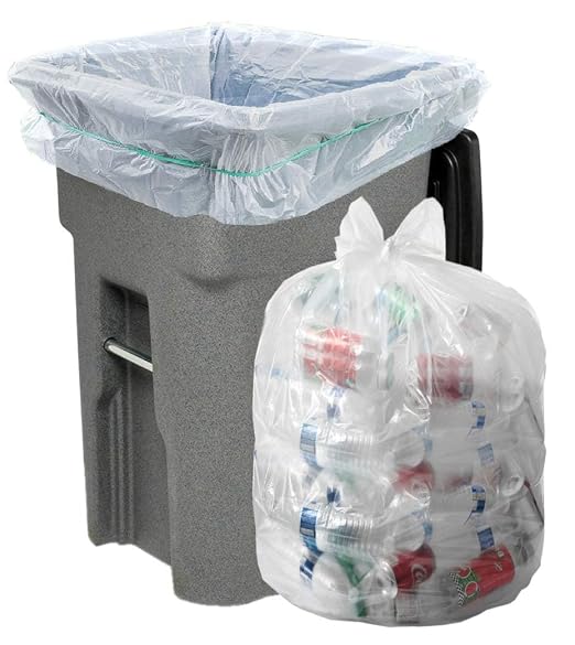 95-96 Gallon 1.5 MIL Clear Heavy Duty Curbside Receptacle Trash Bags - 61" x 68" - For Contractor, Construction, Industrial, & Commercial - Pack of 50