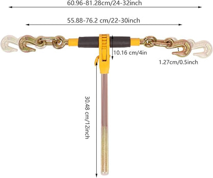 Chain Load Binder, 5/16" -3/8" and 5/16"?o20ft Tie Down Kit w/ 3300LBS Working Load Capacity and Two Grab Hooks, Includes (4) Binders and (4) Chains, Transport Load Package for Hauling