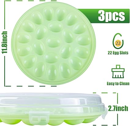 HANSGO 3PCS Deviled Egg Platter and Carrier With Lid - 66 Egg Slots for Parties and Home Kitchen