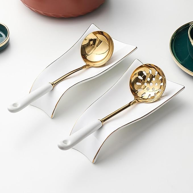 Kitchen Spoon Rest Stainless Steel Spoon Chopsticks Holder Ceramic Spoon Colander Kitchen Utensils Holder Household Tableware Holder
