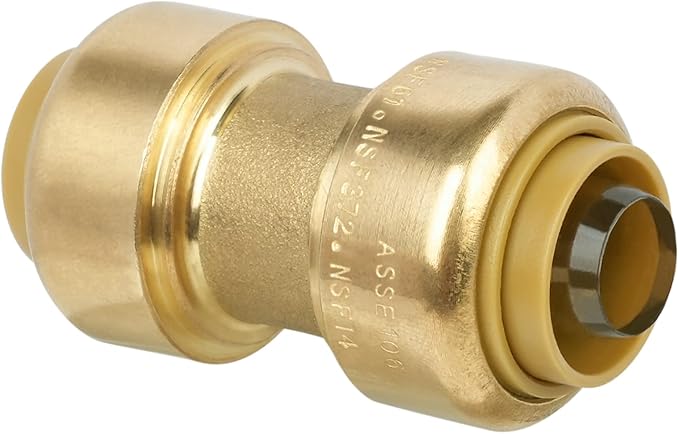 1/2" Pushfit Straing Coupling, Push Fit Pex Fitting for Copper, CPVC Pipe, Brass Push to Connect Plumbing Fitting with Upgraded Stiffener (1 Pack)