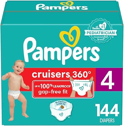 Pampers Diapers - Cruisers 360 - Size 4, 144 Count, Babyproof up to 100 Leakproof Pull-On Diaper