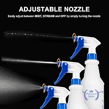 Plastic Spray Bottle, Empty Spray Bottles (2 Pack 24 Oz), All-Purpose Sprayer for Cleaning Solutions, Hair Spray, Bleach, Planting, BBQ, Mist  Stream Water Spraying Bottle with Adjustable Nozzle
