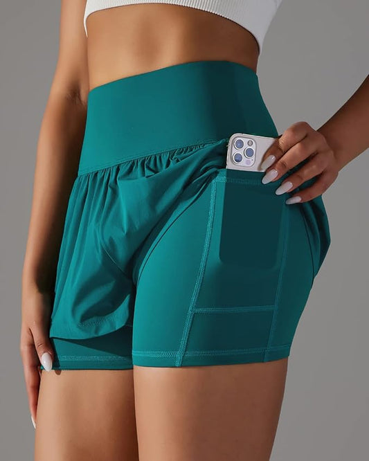 Iserkafe Athletic Shorts for Women Running Shorts Gym Yoga High Waisted Elastic Waistband Spandex Workout Shorts