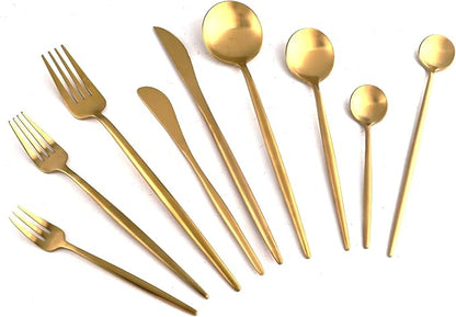 Gugrida 20-Piece Matte Finish Gold Dessert Spoon,Premium 304 Stainless Steel Spoons,Durable Metal Spoons,Tablespoon,Soup Spoons,Midle Spoon 8.86 Inch Round Handle