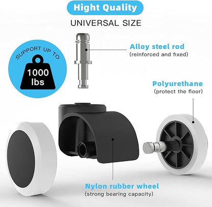 Office Chair Caster Wheels Replacement(Set of 5) for Hardwood Floors and Carpet- Heavy Duty Caster Support up to 1000bls, Office Rubber Chair Wheels,2 inch,Universal Size (White)