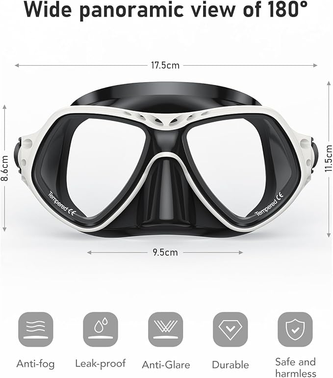 Swim Goggles with Nose Cover,180A Clear View Coating Tempered Glass with Anti-Fog Scuba Diving Swim Mask for Adults  Youth