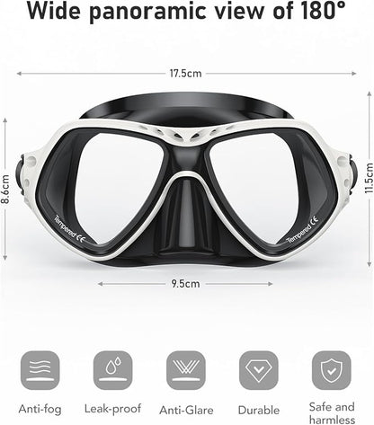 Swim Goggles with Nose Cover,180A Clear View Coating Tempered Glass with Anti-Fog Scuba Diving Swim Mask for Adults  Youth