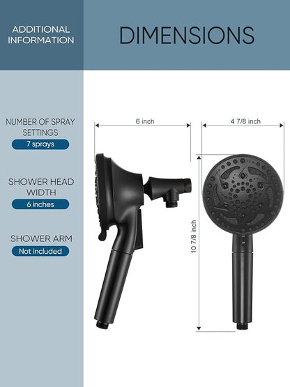 Cobbe Filtered Shower Head with handheld, High Pressure 7-mode Showerhead Hose, Bracket, Water Softener Filters Beads for Hard Remove Chlorine and Harmful Substance, Black, U.S. Patents