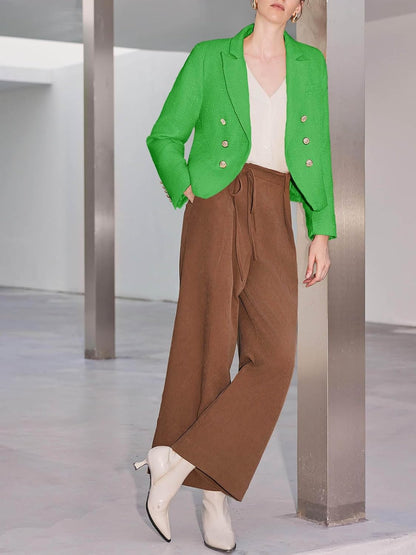 Cicy Bell Women Cropped Tweed Blazer Jackets Lapel Open Front Long Sleeve Business Suit Jackets with Pocket