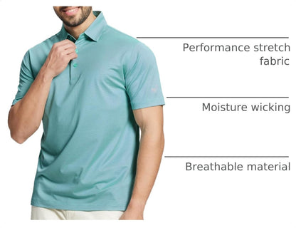 Rouen Mens Polo Shirts Short Sleeve Soft Lightweight Performance Dry Fit Jacquard Casual Collared Golf Polo Shirts for Men