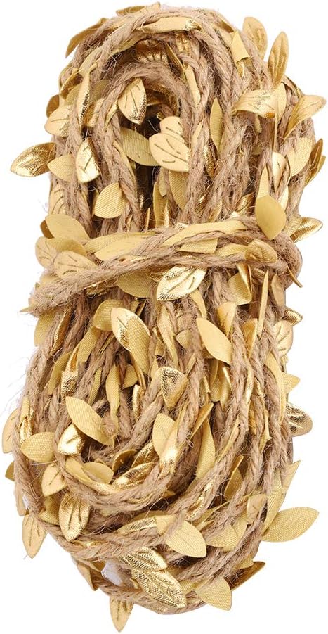 10m DIY Artificial Leaf Wine for Wedding Ceremony, Hemp Material, Gold Color, 32.8 DIY Feet for Garlands, Wall Gardens and Wedding Dresses (Gold)