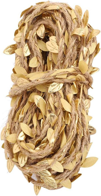 10m DIY Artificial Leaf Wine for Wedding Ceremony, Hemp Material, Gold Color, 32.8 DIY Feet for Garlands, Wall Gardens and Wedding Dresses (Gold)
