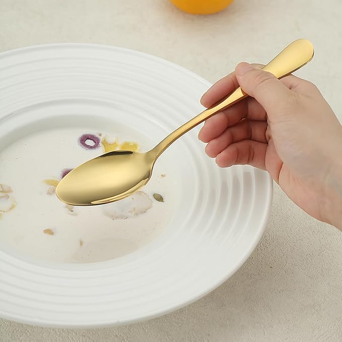 Gold Dinner Spoons 12 Pieces, Stainless Steel Titanium Gold Plating Table Spoon, Soup Spoons, Use for Home, Restaurant, Wedding, Parties, Events, Christmax