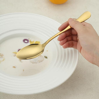 Gold Dinner Spoons 12 Pieces, Stainless Steel Titanium Gold Plating Table Spoon, Soup Spoons, Use for Home, Restaurant, Wedding, Parties, Events, Christmax