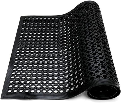 Anti-Fatigue Rubber Floor Mat - NANBOWANG Commercial Grade Grease Resistant Non-Slip Recycle Tyre Floor Mats for Restaurant Kitchen Bar Garden Outdoor Wet Area (36"x 60") Black