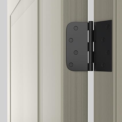 goldenwarm 3 Pack 4in Black Door Hinges Interior Door Hinges Black Matte 4 x 4 Inch with Square  Round Corners, Iron Material