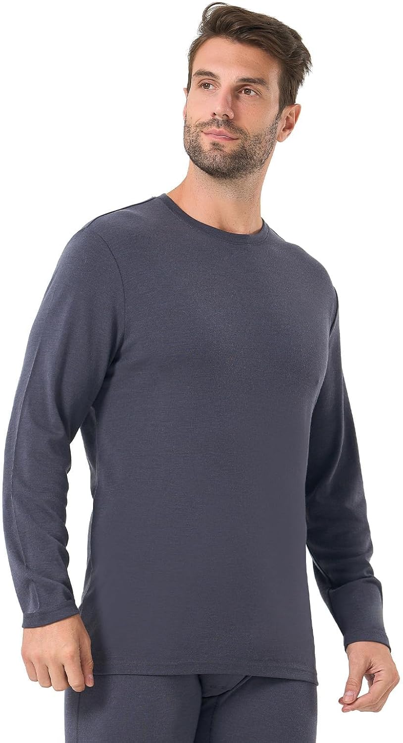 Merino Protect 100% Merino Wool Base Layer Mens Soft Long Sleeve Shirts Odor Resistance Thermal Underwear for Hunting Hiking.