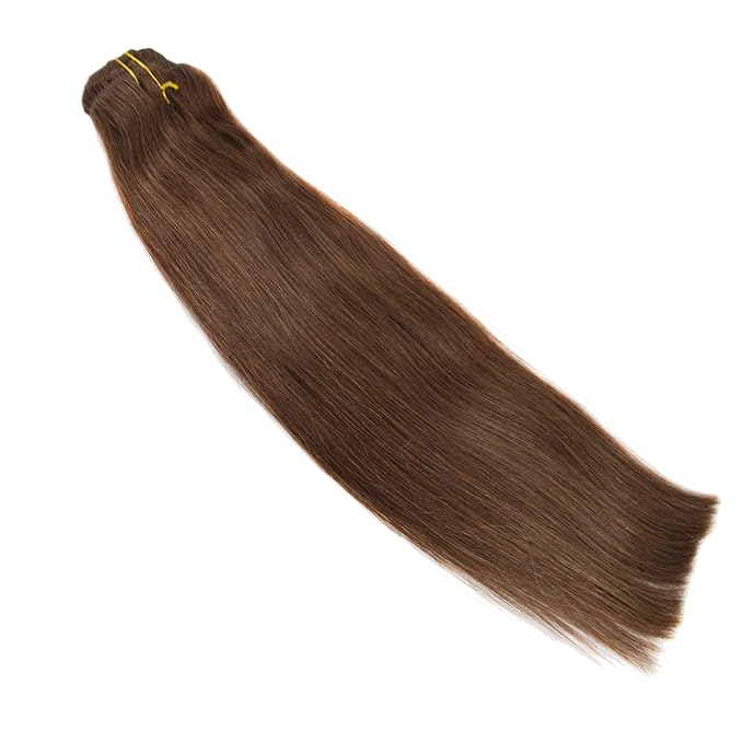 Clip in Hair Extensions Real Human Hair Brown Hair Extensions Human Hair Straight 100gm (22", 4#-Medium Brown)