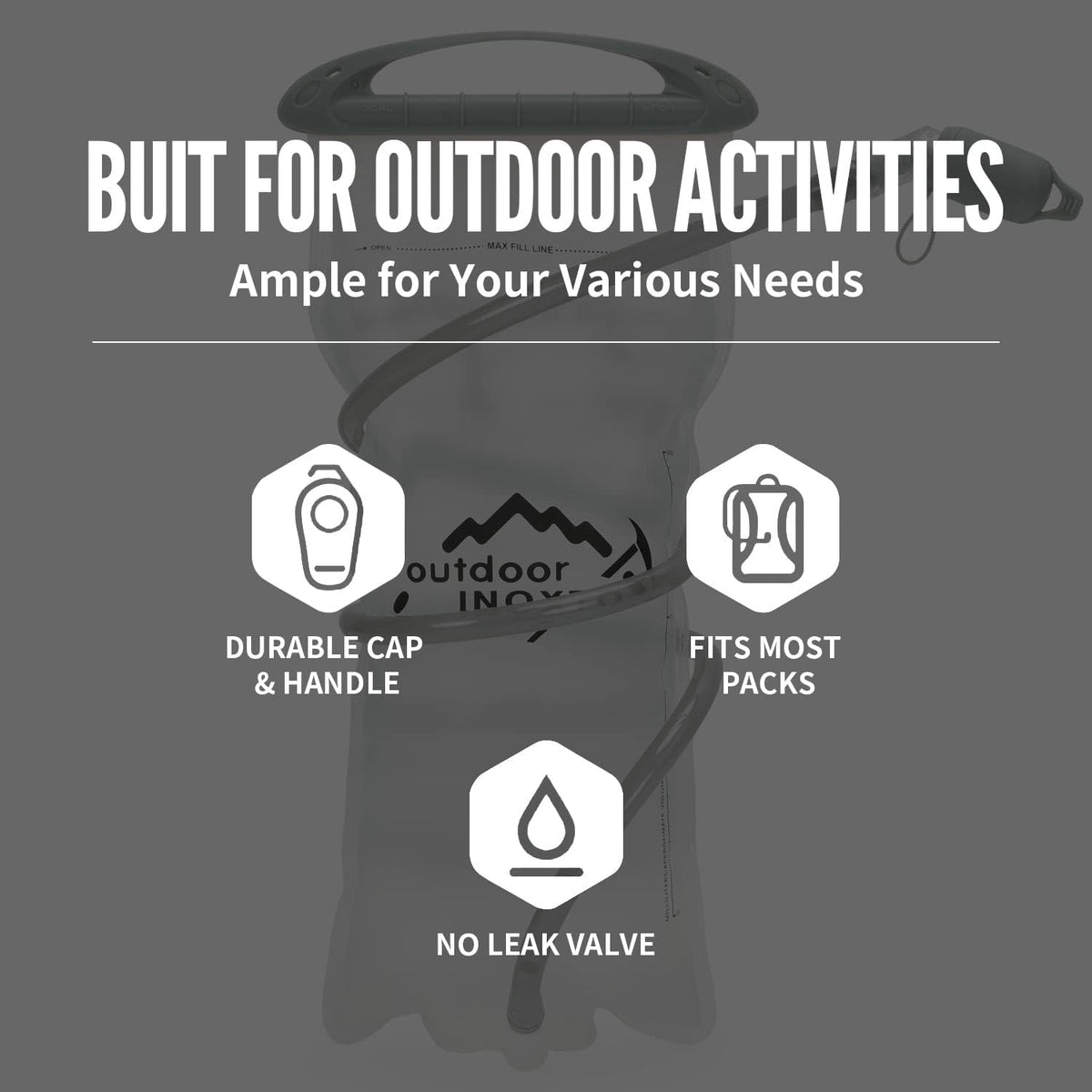 1.5L/2L/3L Hydration Bladder, INOXTO Water Bladder with Water Reservoir Hose Insulator & High Flow Bite Valve for Hiking Backpack, Leak Proof 1.5/2L/3L Water Reservoir for Camping Cycling Running
