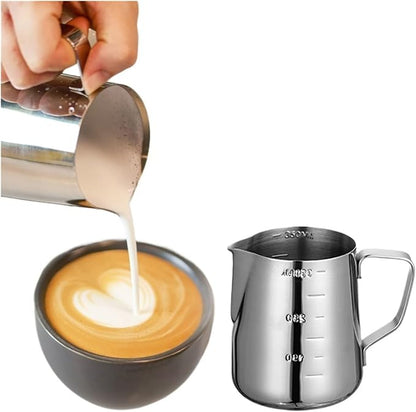 Milk Frothing Pitcher, Stainless Steel Milk Frothing Jug Silver Frother Coffee Latte Container Metal Pitcher Barista Cup Accessories Pot