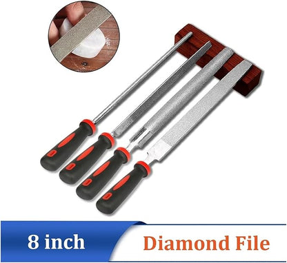 8 Inch Diamond Coated Round File Needle File with Non-Slip Rubber Handle for Metal Wood 120 Grit