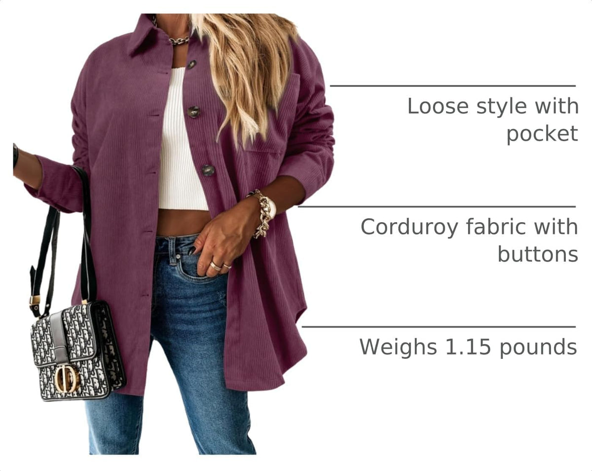 ZOLUCKY Womens Shackets Jacket Plus Size Long Sleeve Button Down Shirts Blouses Tops