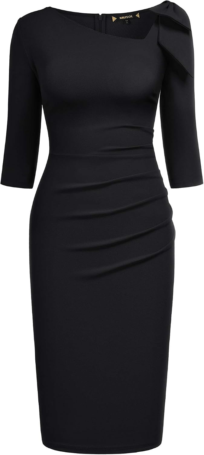 Miusol Women's 1950s Style Bow 2/3 Sleeve Business Pencil Dress .