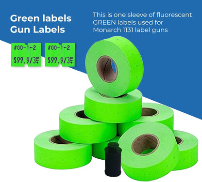 Green Labels for Monarch 1131 Price Gun, 1 Sleeve, 8 Rolls, 20,000 Labels