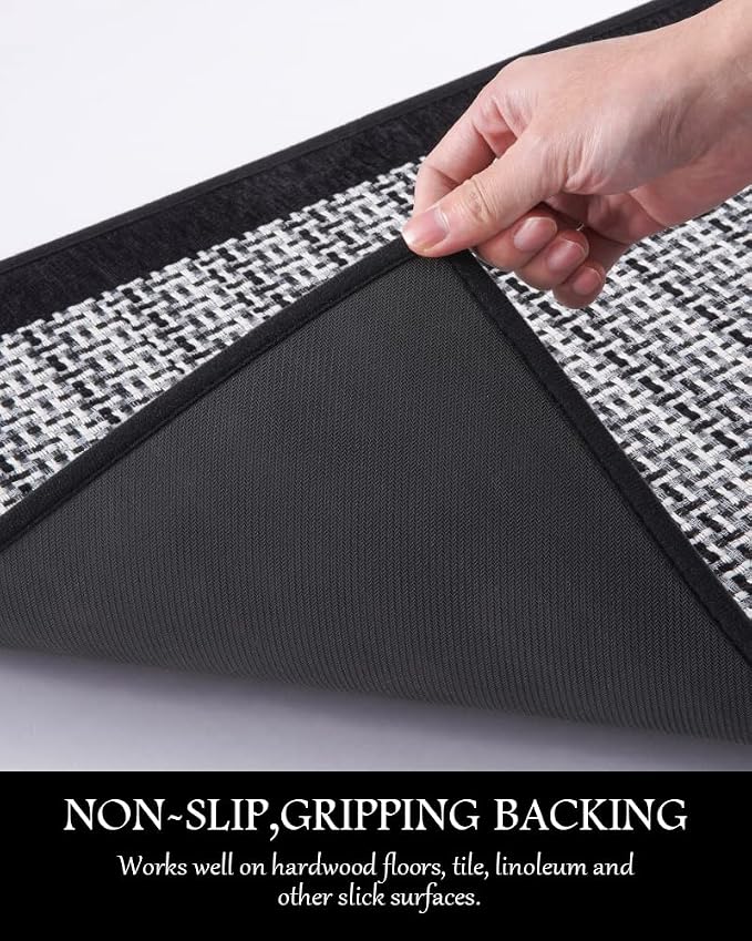 PADOOR Semicircular Kitchen Mat, 20x32 Kitchen Rug Non Slip Washable, Black