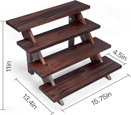 Wooden Rustic Cupcake Stand for 24 Cupcakes, Stepped Wood Display Stand for Weddings, Tiered Party Table Display Riser for Food , Dessert, Cookie, Decor, Craft Show, Brown